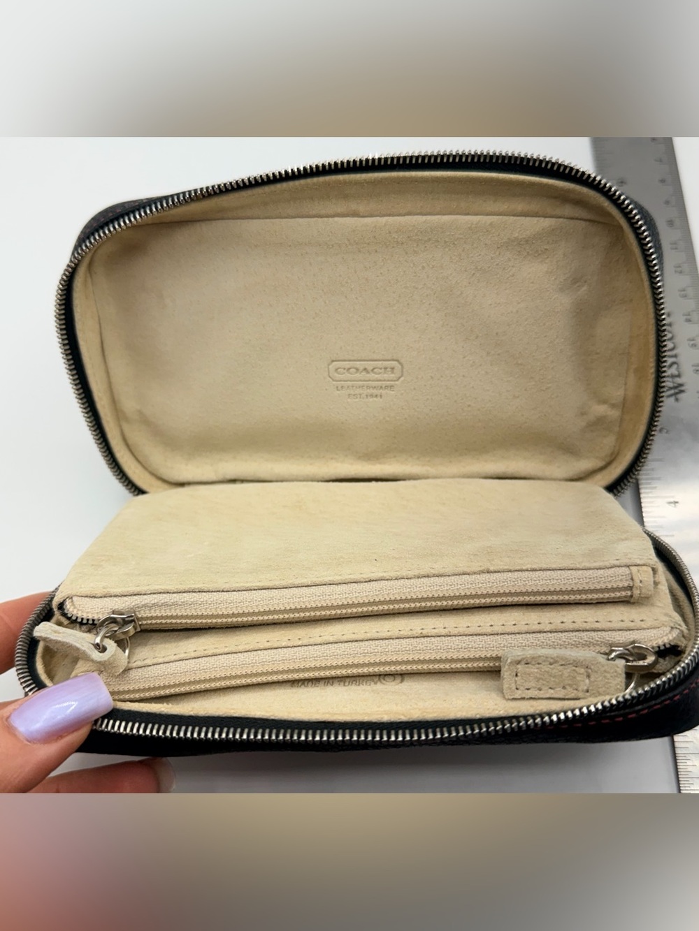 Coach Black Pebbled Leather Travel Zip Around Jewelry Case Organizer Separator - Picture 4 of 11
